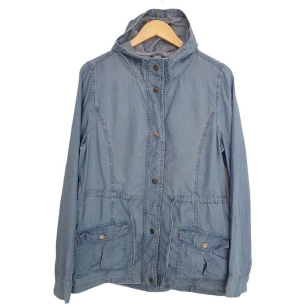 NOW Brand Blue Lyocell Chambray Long Sleeve Shirt Hoodie Top Size 10